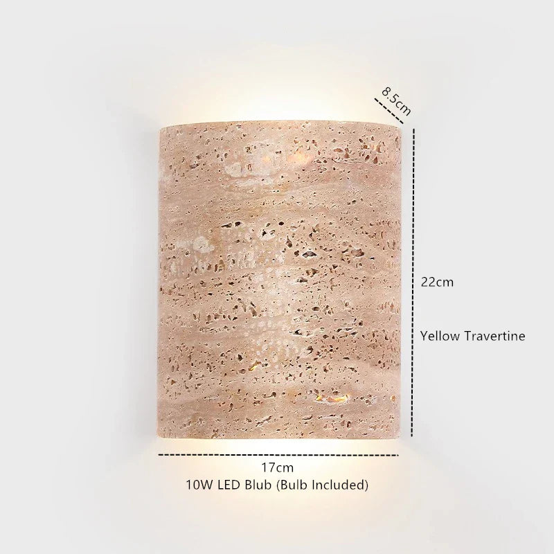 LED Button Switch Wall Light in Yellow Travertine White Glass - Modern Nordic Design