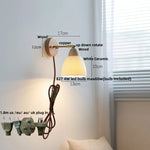 Wood Canopy LED Wall Light Pull Chain Switch Nordic Modern Bedside Sconce