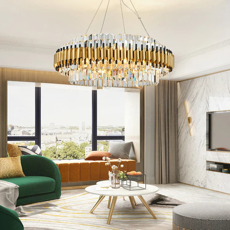 Gold Crystal Chandelier LED Ceiling Pendant Light - Luxurious Living Room Decor