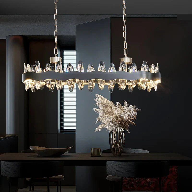 Luxury LED Chandelier Black Crystal Modern Suspension Island Dining Lamp