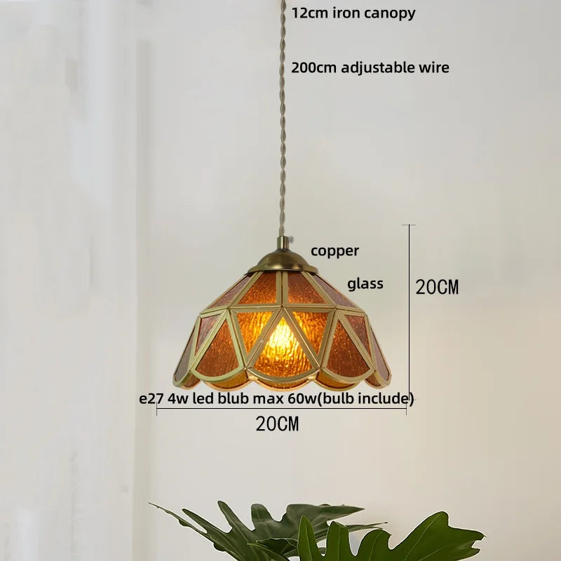 Afralia™ Copper LED Pendant Lamp Wood Globe Glass Nordic Modern Tiffany Hanging Lights
