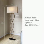 Hemp Rope Fabric Shade LED Floor Lamp for Nordic Retro Wabi Sabi Style