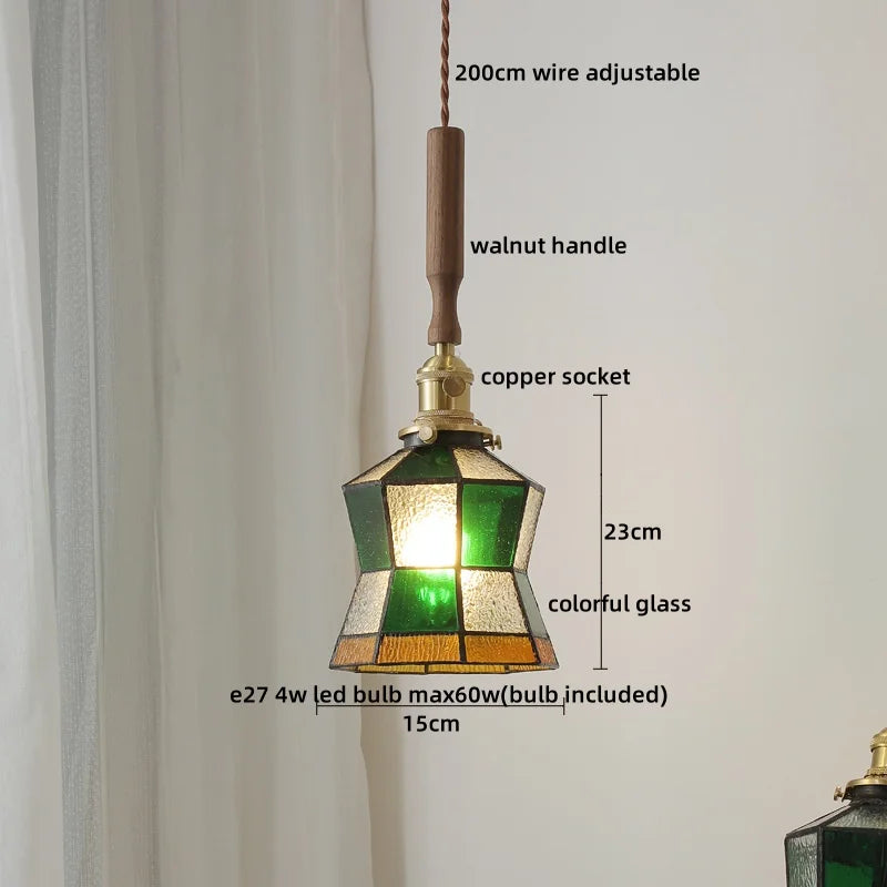 Walnut Glass Pendant Lamp: Nordic LED Hanging Light Fixture for Dining Room, Bedroom, Bar