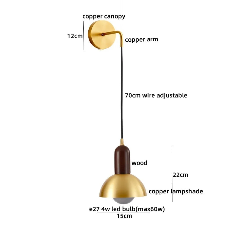 Modern Wood Copper LED Wall Sconce for Living Room Corridor Bar Bathroom
