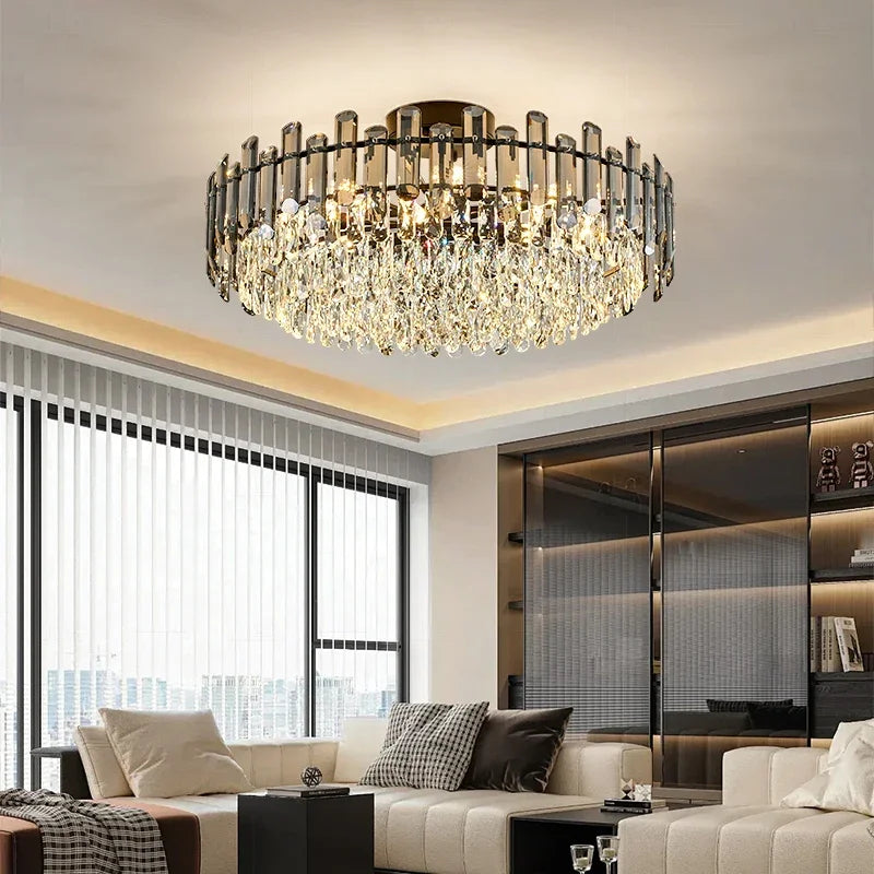 Gold Crystal Ceiling Chandelier: Luxury Modern LED Pendant for Home Décor