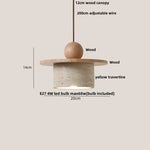 Yellow Travertine LED Pendant Lamp with Natural Wood Accent