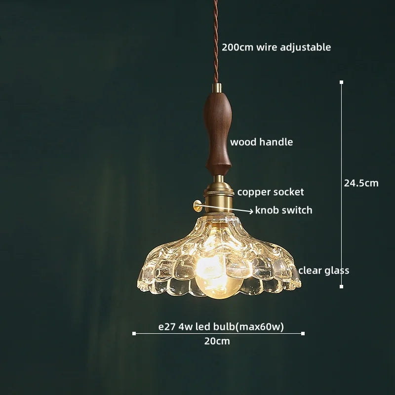 Clear Glass Pendant Lamp Japanese Style LED Hanging Lights