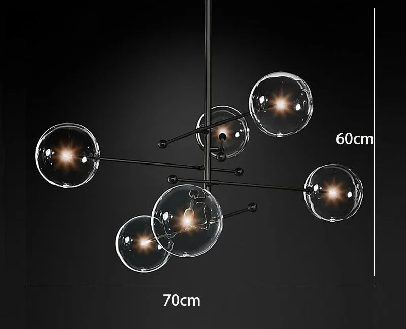 Black Gold Glass LED Chandelier for Living Room Bedroom Restaurant