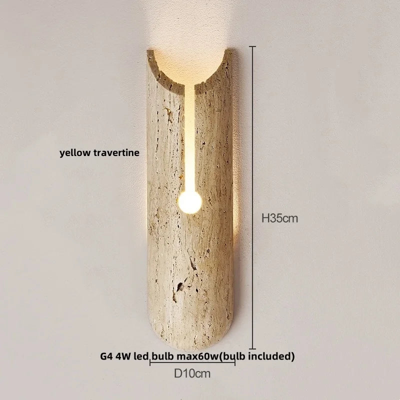LED Wall Light Fixtures Bedroom Modern Button Switch Yellow Travertine White Iron Bedside Lamp