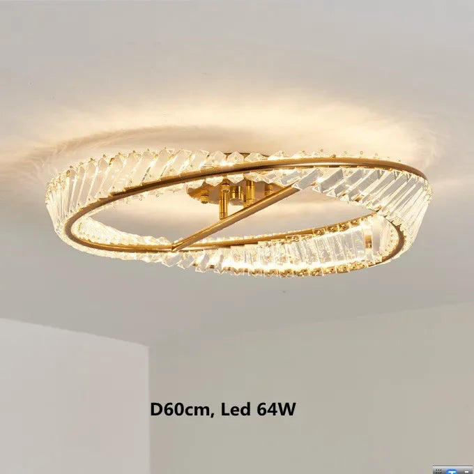 Gold Metal LED Dimmable Ceiling Light with K9 Crystals
