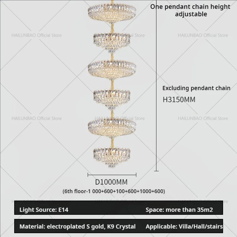 Crystal Duplex Chandelier: New Light Luxury Post-Modern Hall Lighting for High Living Room