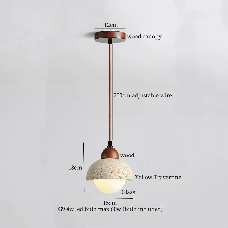 Yellow Travertine Stone LED Pendant Light for Bedside Living Room Decor