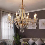 Gold Crystal Pearl Chandelier LED Pendant Lights Luxe Living Room Decor