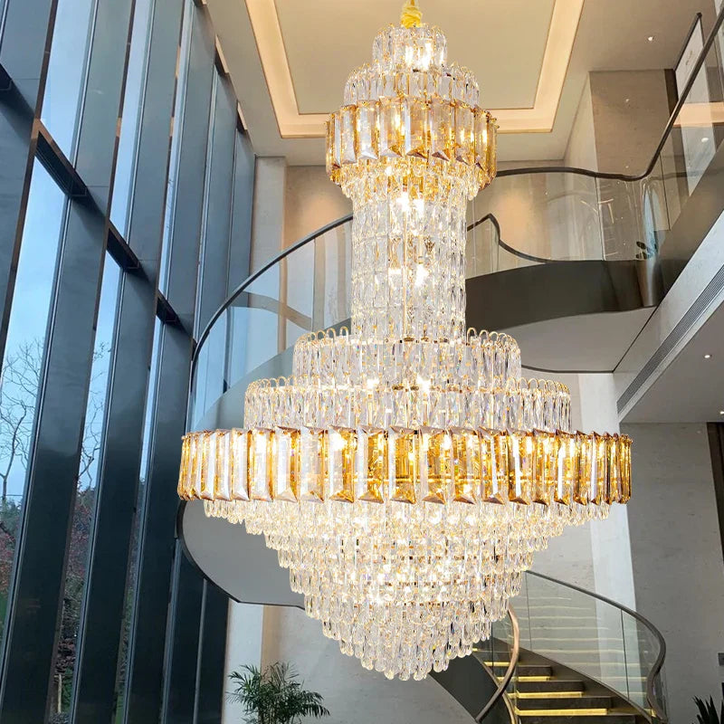 Round Villa Crystal Chandelier Modern Luxury Staircase Light Atmospheric Foyer Dining Room