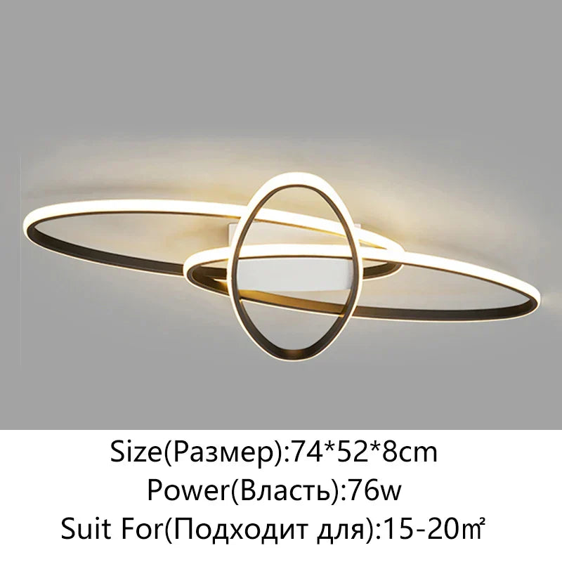 Oval Black LED Ceiling Light for Living Room, Bedroom, Kitchen, and Study