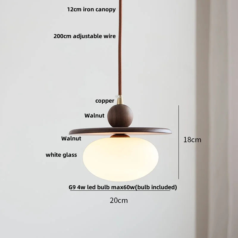 Afralia™ Glass LED Pendant Lamp with Walnut Wood Brass Accent