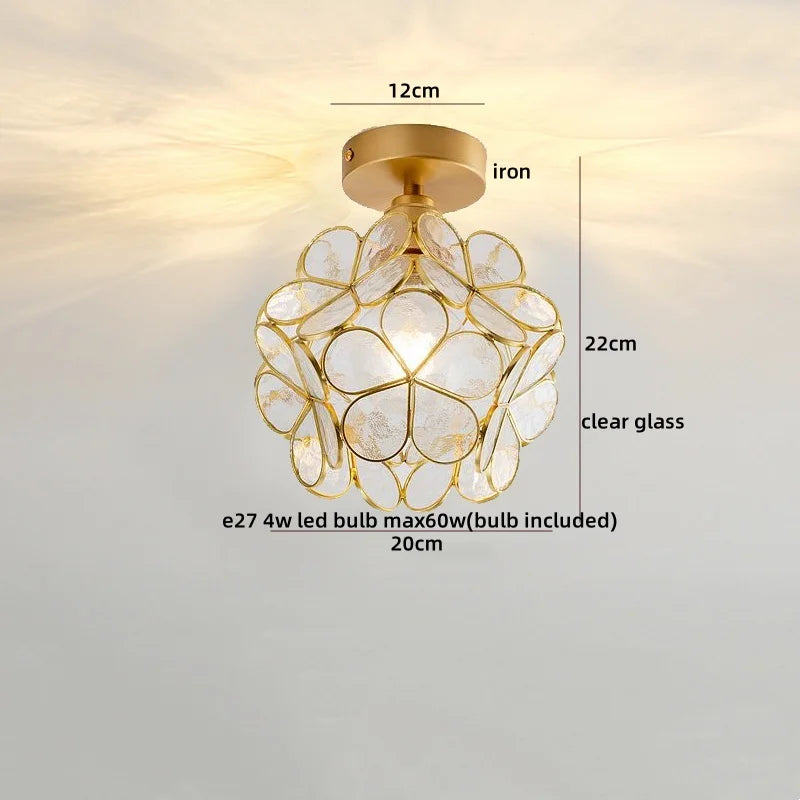 Nordic Flower Ball LED Ceiling Lights Copper Glass Chandelier