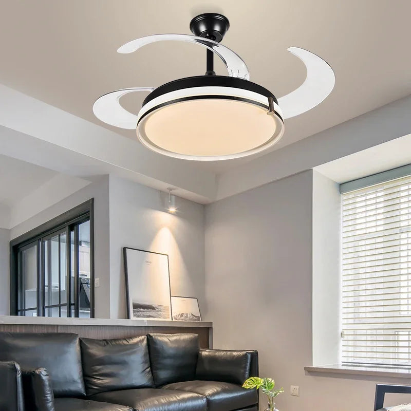Remote Control LED Ceiling Fan with Retractable Blades for Living Room