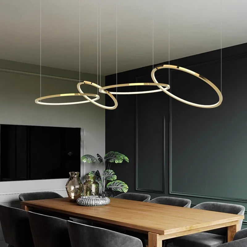Modern Minimalist Round Dining Table with Gold Chandeliers