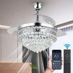 Modern Crystal Chandelier Fan with Retractable Blades and Dimmable LED Light