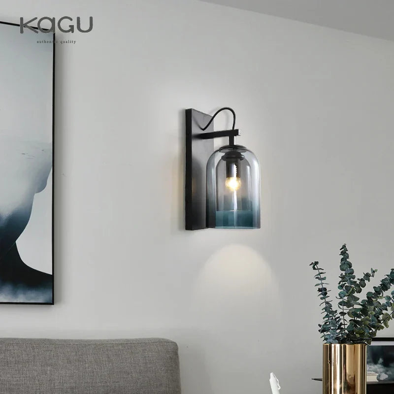 Nordic Double Glass Wall Lamp: Modern LED E27 Bedside Reading Wall Lamp