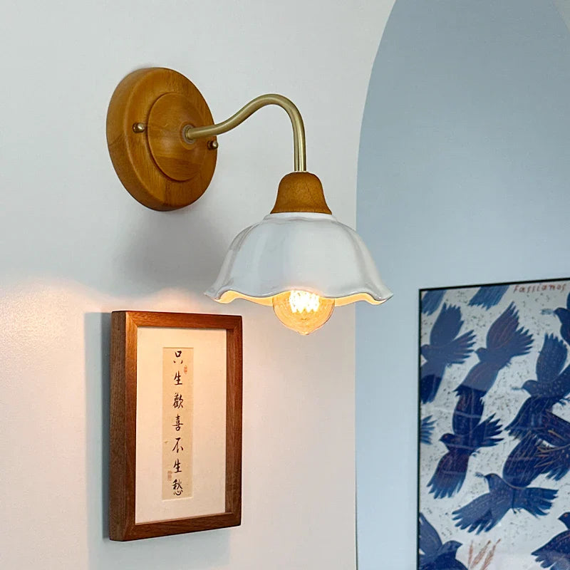 Afralia™ White Ceramic LED Wall Lamp | Japanese Vintage Copper Design
