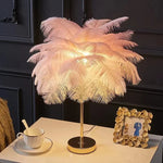 Nordic Ostrich Feather Table Lamp: Romantic Pink White Bedside Wedding Light