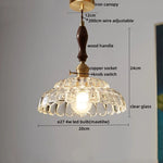 LED Pendant Light Fixture Wood Handle Clear Glass Modern Hanging Lamp
