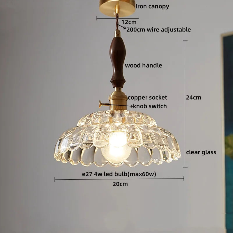 Clear Glass Pendant Lamp Japanese Style LED Hanging Lights