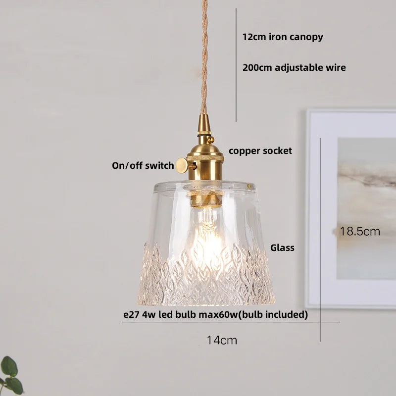 Walnut Wood LED Pendant Lamp Green Glass Modern Interior Hanging Light