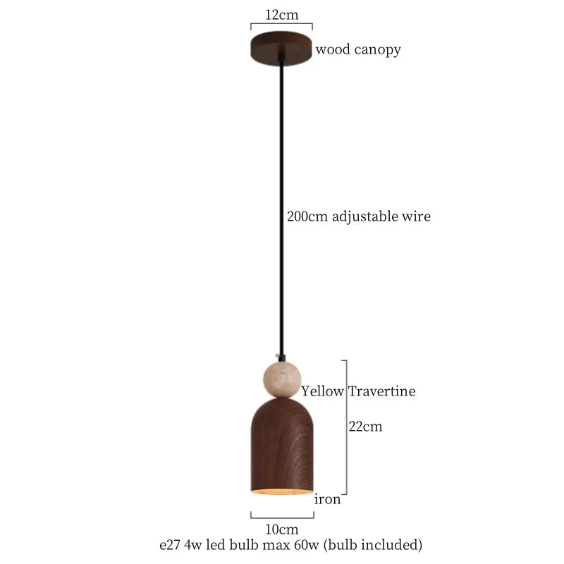 Yellow Travertine Stone Glass LED Pendant Lamp for Children's Room and Living Space