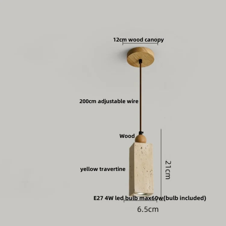 Yellow Travertine Stone LED Pendant Light for Dining Room Restaurant.