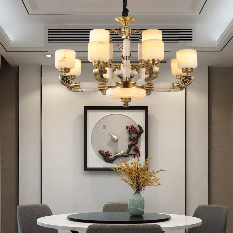 Luxury Chinese Style Copper Jade Living Room Chandelier