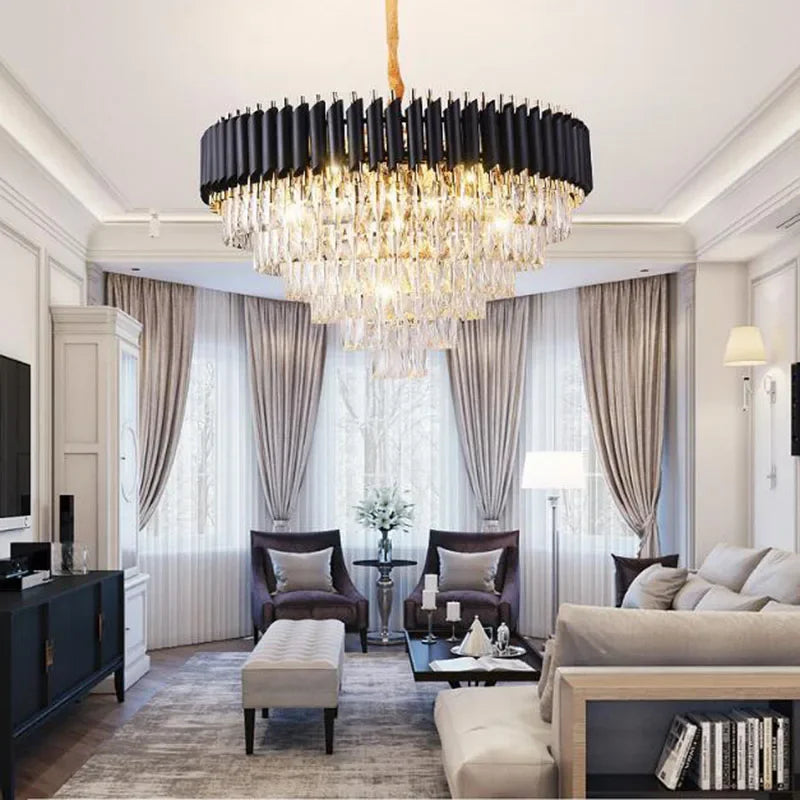 Gold Black Crystal Chandeliers LED Ceiling Light for Luxe Living & Hospitality