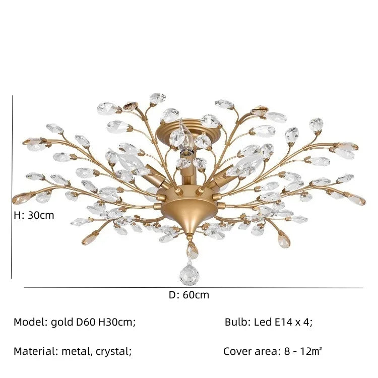 Crystal Tree Chandelier Ceiling Light for Bedroom with LED E14 Bulbs