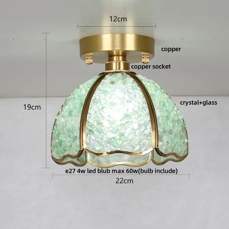 Copper Canopy LED Ceiling Light Glass Crystal Nordic Modern Decor for Home
