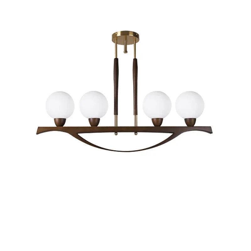 White Glass Ball Chandelier Dimmable Wooden Modern Dining Room Light