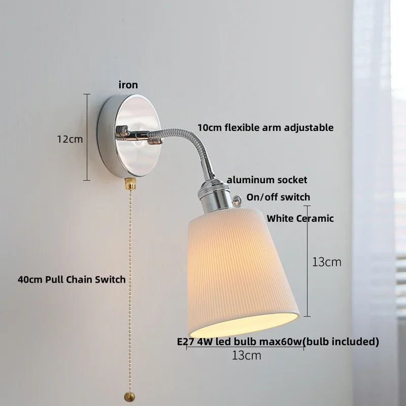 White Ceramic LED Wall Lights Adjustable Modern Bedside Lamp