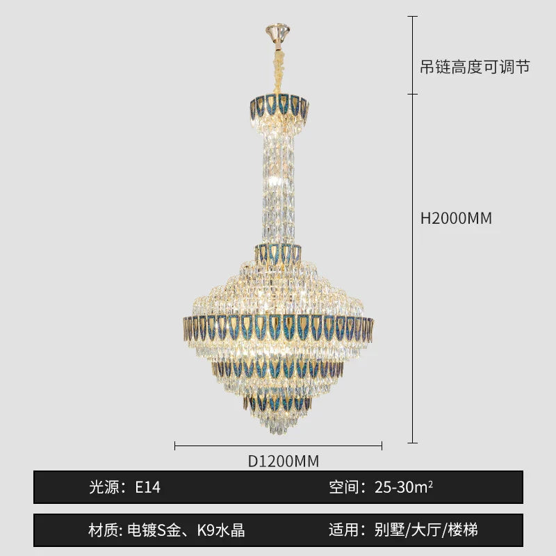 Crystal Chandelier for High-End Designer Duplex Living Room