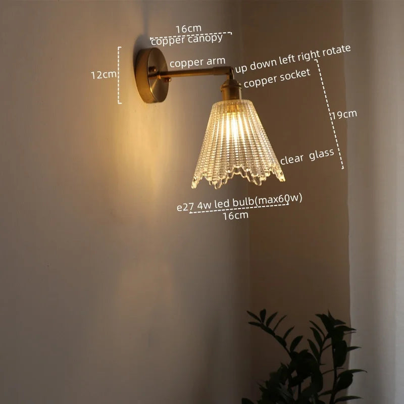 Vintage LED Wall Light Glass Copper Applique Da Parete