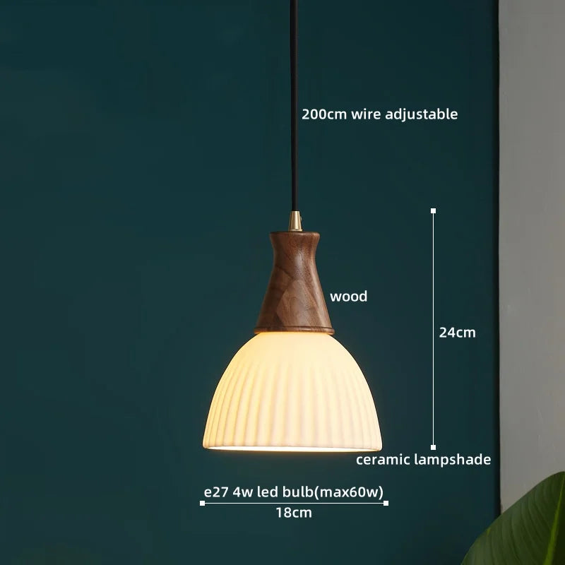 Wood Glass LED Pendant Lights Modern Hanging Lamp for Kitchen Living Room