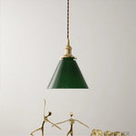 Copper Canopy LED Pendant Light Fixture Green Glass Hanging Lamp