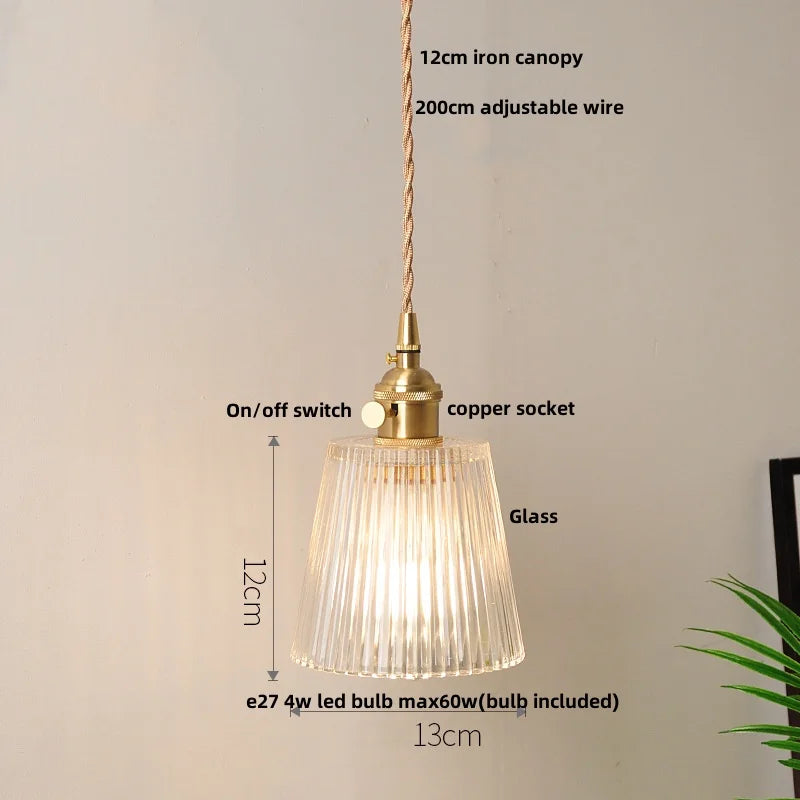Walnut Wood LED Pendant Lamp Green Glass Modern Interior Hanging Light