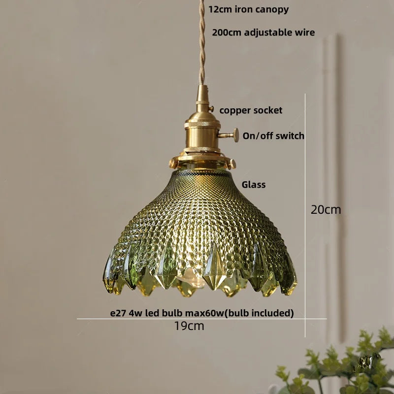 Yellow Glass LED Pendant Lights with Adjustable Hanging Lamp