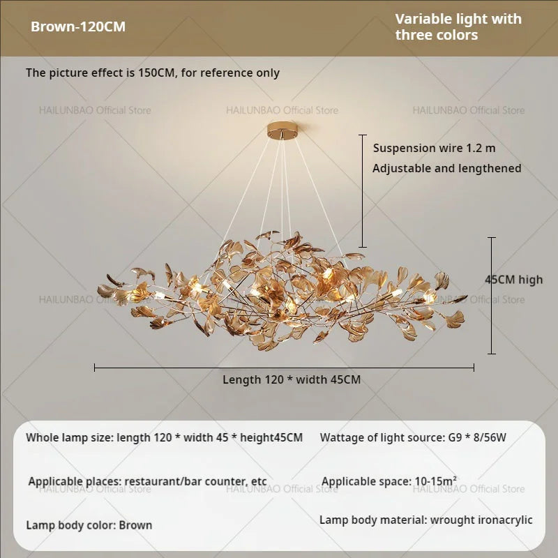 Gingko Leaf Chandelier: Modern Luxury Art Decor for Home, Restaurant & Bar