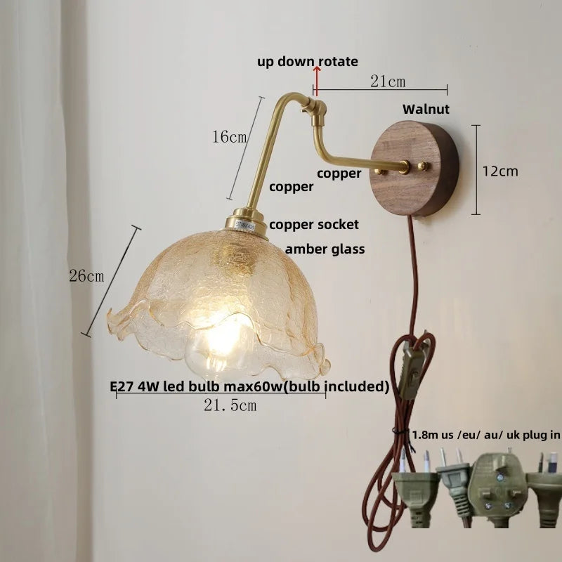 LED Wall Lights Up Down Rotate Pull Chain Switch Bedside Lamp Glass Canopy Fixtures