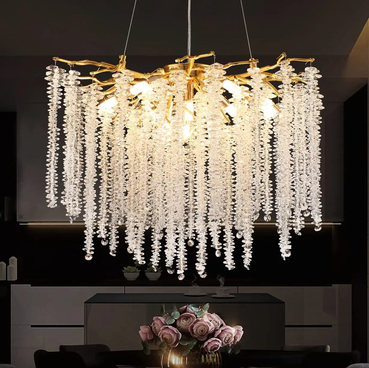 Crystal Tassel Chandelier: Elegant Dining Room Pendant Light Fixtures