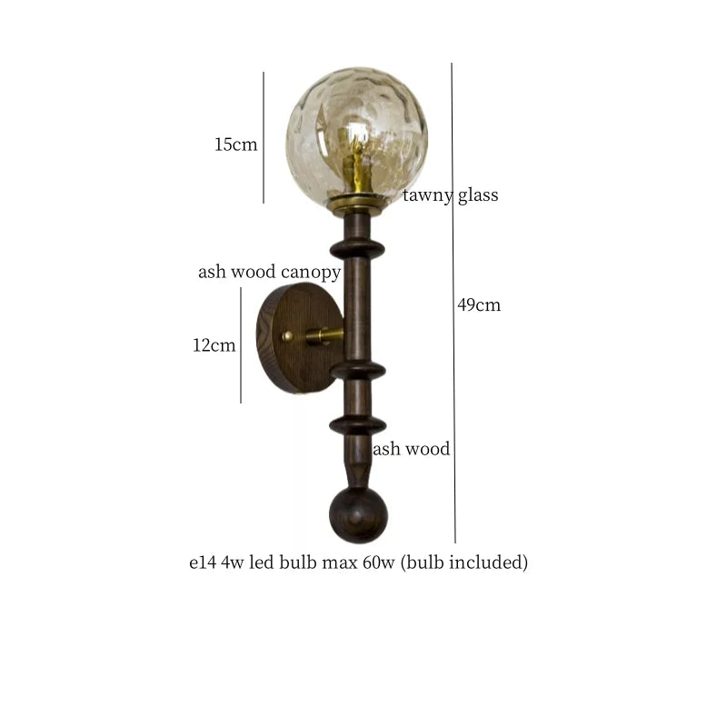 Afralia™ Tawny Glass LED Wall Sconce - Vintage Ash Wood Wandlamp