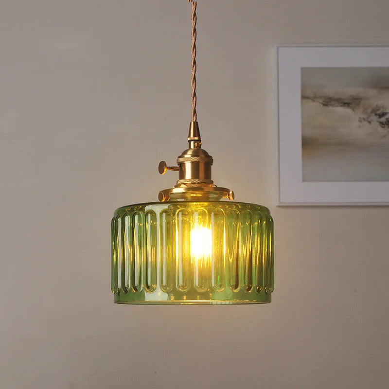 Green Glass LED Pendant Light: Nordic Modern Hanging Lamp for Dining & Bedroom