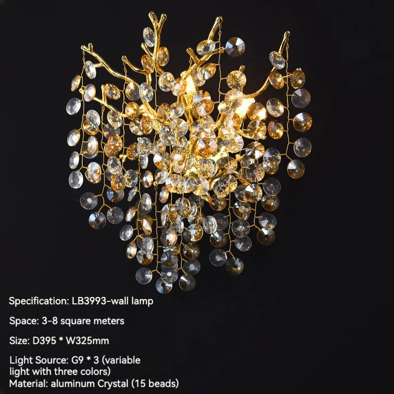 Luxury Gold Wall Sconce Crystal Decor LED Wall Light